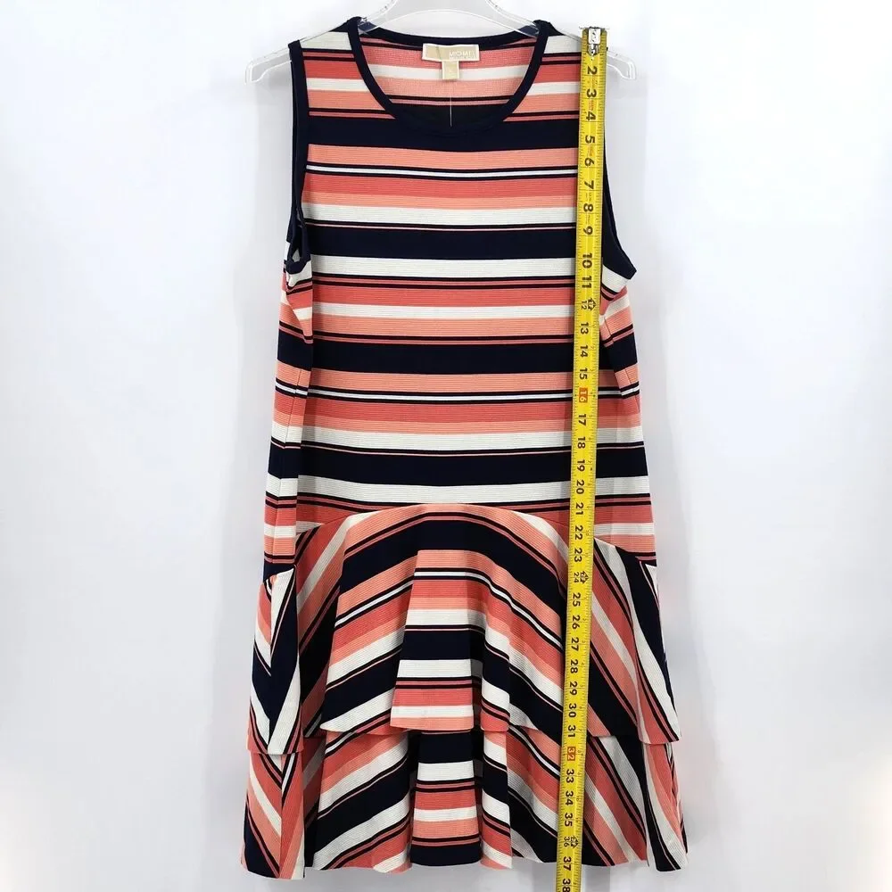 Michael Kors Drop Waist Dress Size XL Pink Blue Stripes Flounce Ruffle Preppy